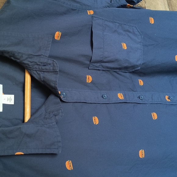Abound Novelty Hamburger Print Navy Blue Short Sleeve Button up Shirt Large Men - Picture 5 of 13